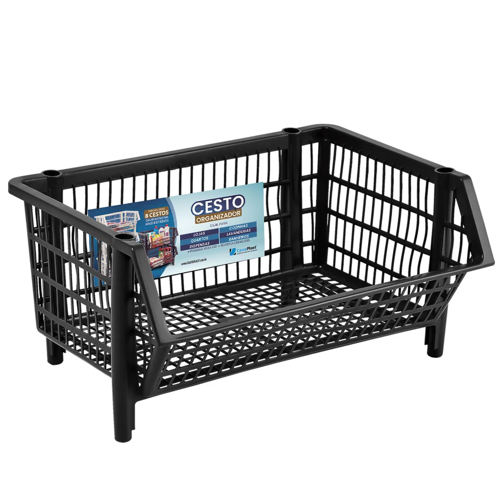 Cesta Organizadora Apilable Mediana 55 Litros Color Negro - CaixaPlast